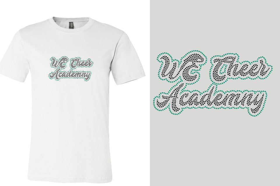 Rhinestones WE Cheer Academy Designer font 3-color stones Unisex t-shirt