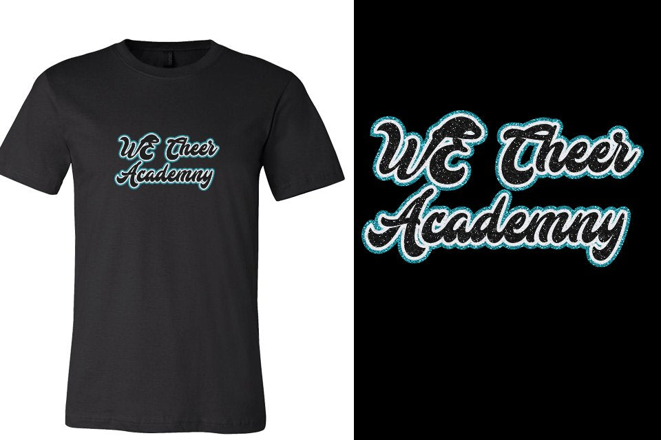WE Cheer Academy Designer font 3-color glitter Unisex t-shirt