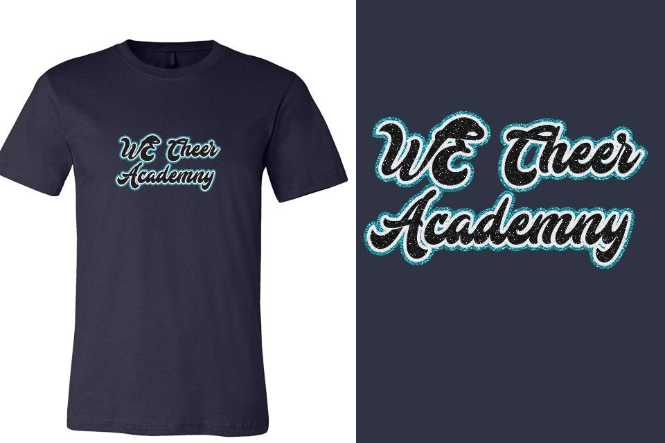 WE Cheer Academy Designer font 3-color glitter Unisex t-shirt