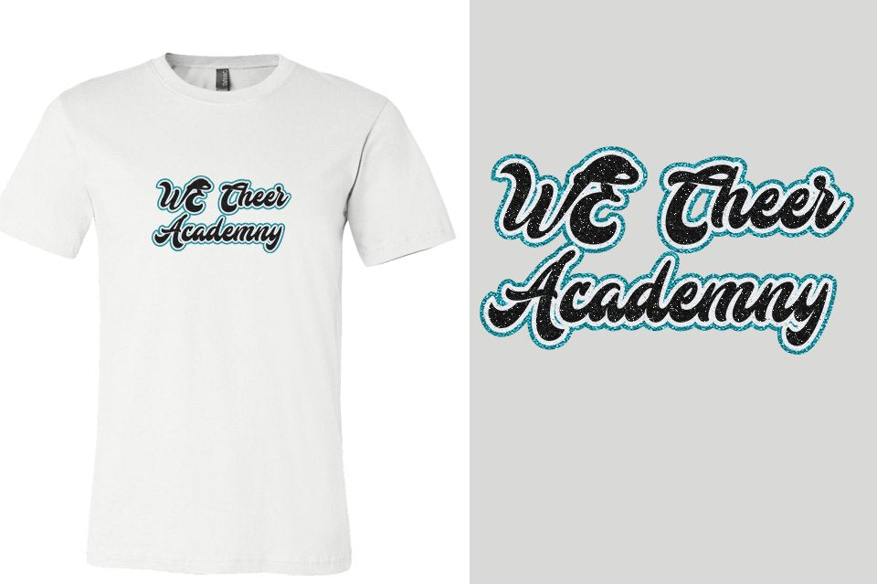 WE Cheer Academy Designer font 3-color glitter Unisex t-shirt