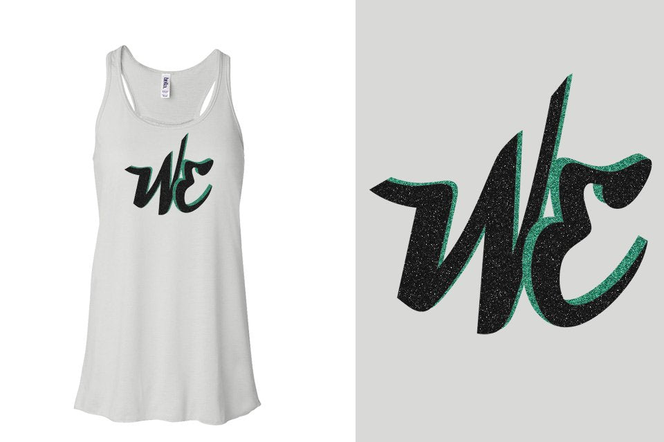 WE Cheer logo black jade glitter Youth Flowy Racerback Tank