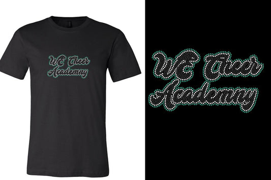 Rhinestones WE Cheer Academy Designer font 3-color stones Unisex t-shirt