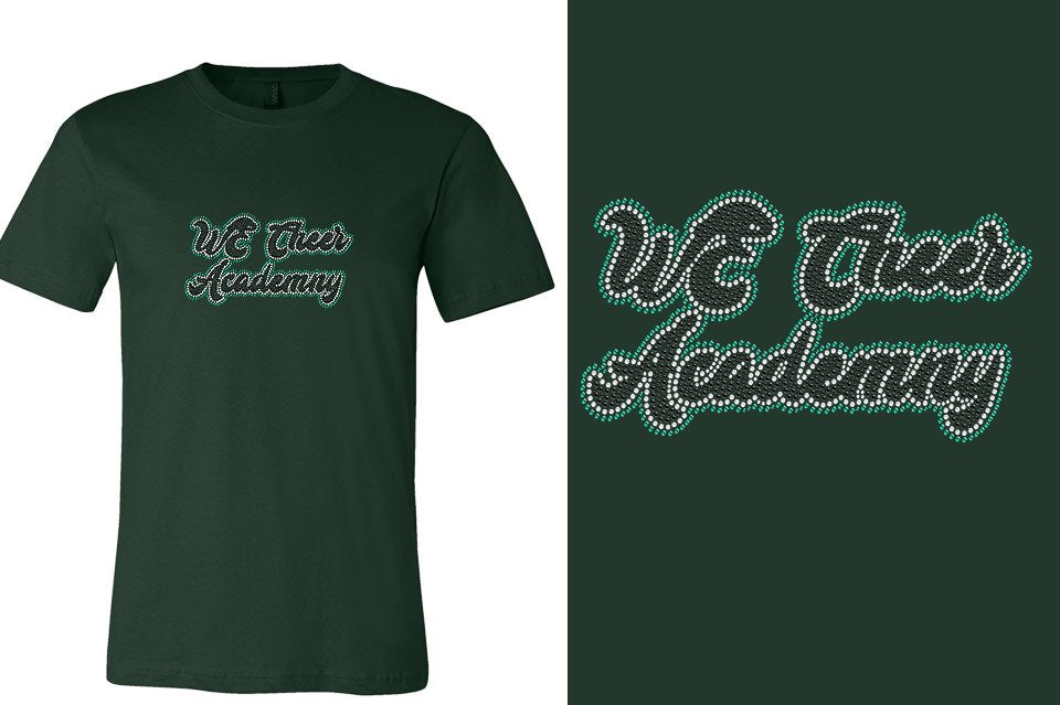 Rhinestones WE Cheer Academy Designer font 3-color stones Unisex t-shirt