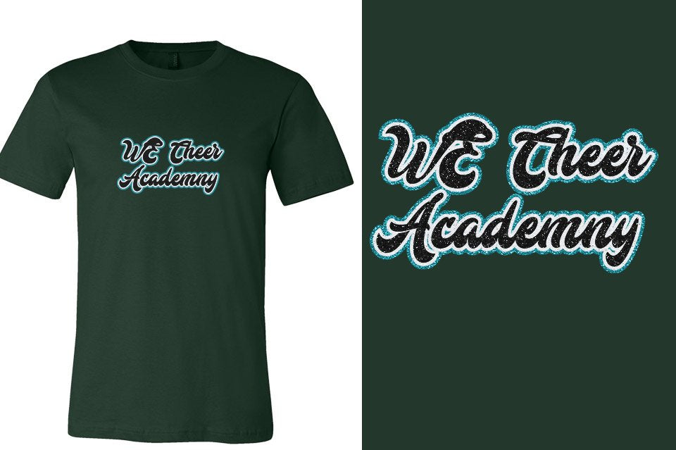 WE Cheer Academy Designer font 3-color glitter Unisex t-shirt