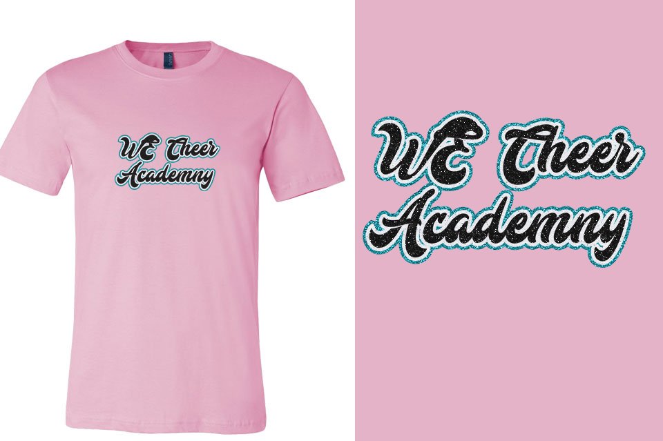 WE Cheer Academy Designer font 3-color glitter Unisex t-shirt