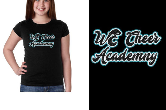 WE Cheer Academy Designer font 3-color glitter Girls' Princess T-Shirt