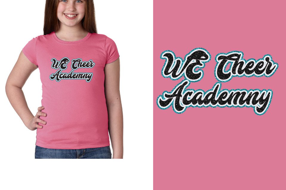 WE Cheer Academy Designer font 3-color glitter Girls' Princess T-Shirt