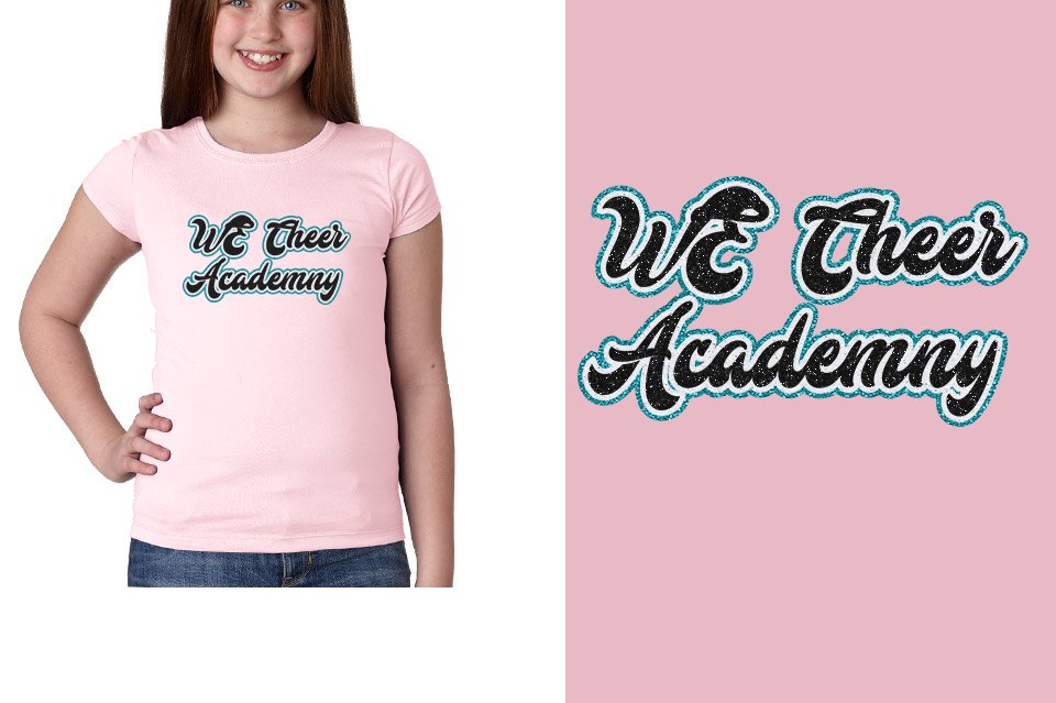 WE Cheer Academy Designer font 3-color glitter Girls' Princess T-Shirt