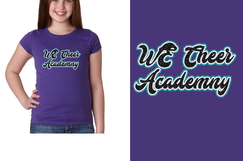WE Cheer Academy Designer font 3-color glitter Girls' Princess T-Shirt