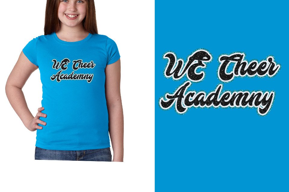 WE Cheer Academy Designer font 3-color glitter Girls' Princess T-Shirt