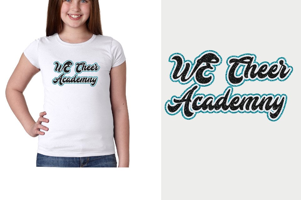 WE Cheer Academy Designer font 3-color glitter Girls' Princess T-Shirt