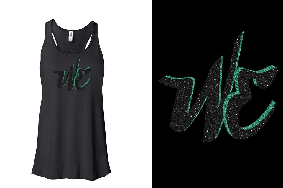 WE Cheer logo black jade glitter Youth Flowy Racerback Tank