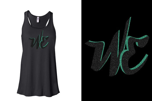 WE Cheer logo black jade glitter Youth Flowy Racerback Tank